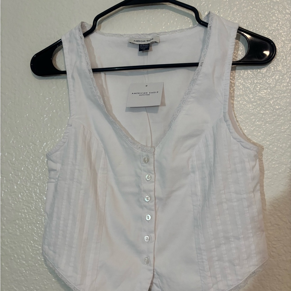American Eagle Outfitters White Button-Up Tank Top